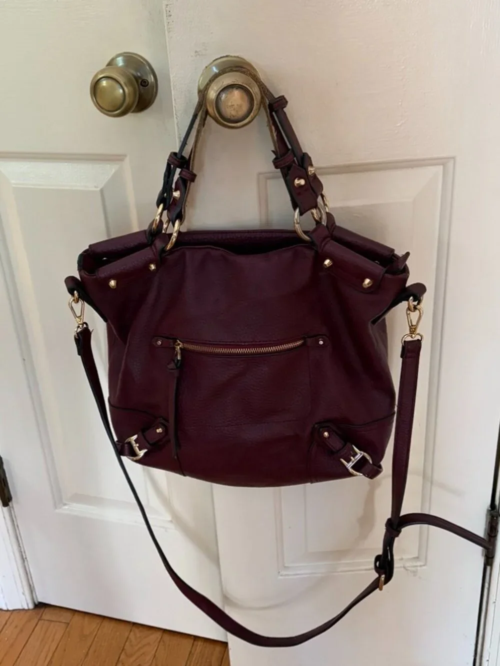 Urban Expressions Hathaway Vegan Leather Work Tote Laptop Bag Burgundy
